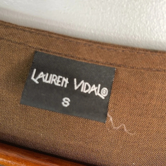 LAUREN VIDAL Linen Blend Overshirt Brown One Button Long Sleeve Collarless Small - Picture 7 of 11